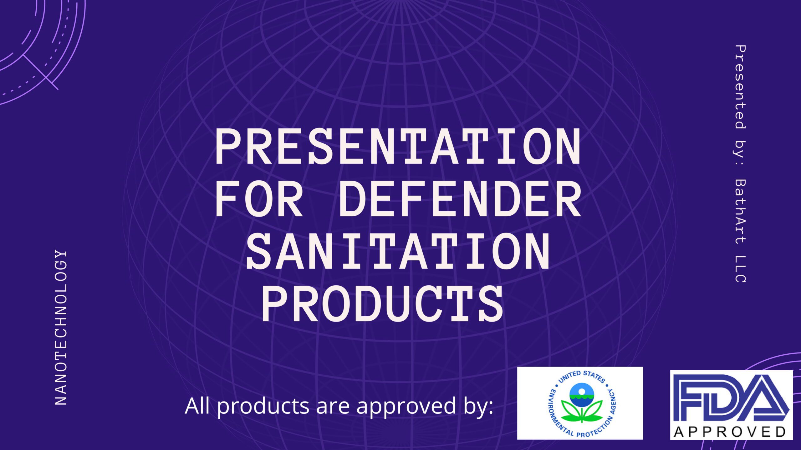 A purple background with white text and a blue circle.