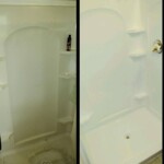 A before and after picture of the shower.