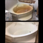 A before and after picture of the bathtub.