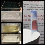 A collage of photos with the bathtub and sink.