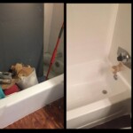 A before and after picture of the bathroom.