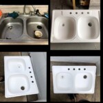 A collage of photos with sinks and faucets.