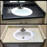 A before and after picture of the bathroom sink.