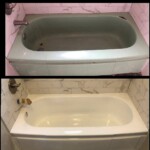 A before and after picture of the bathtub.