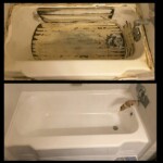 A before and after picture of the bathtub.