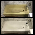 A before and after picture of the bathtub.